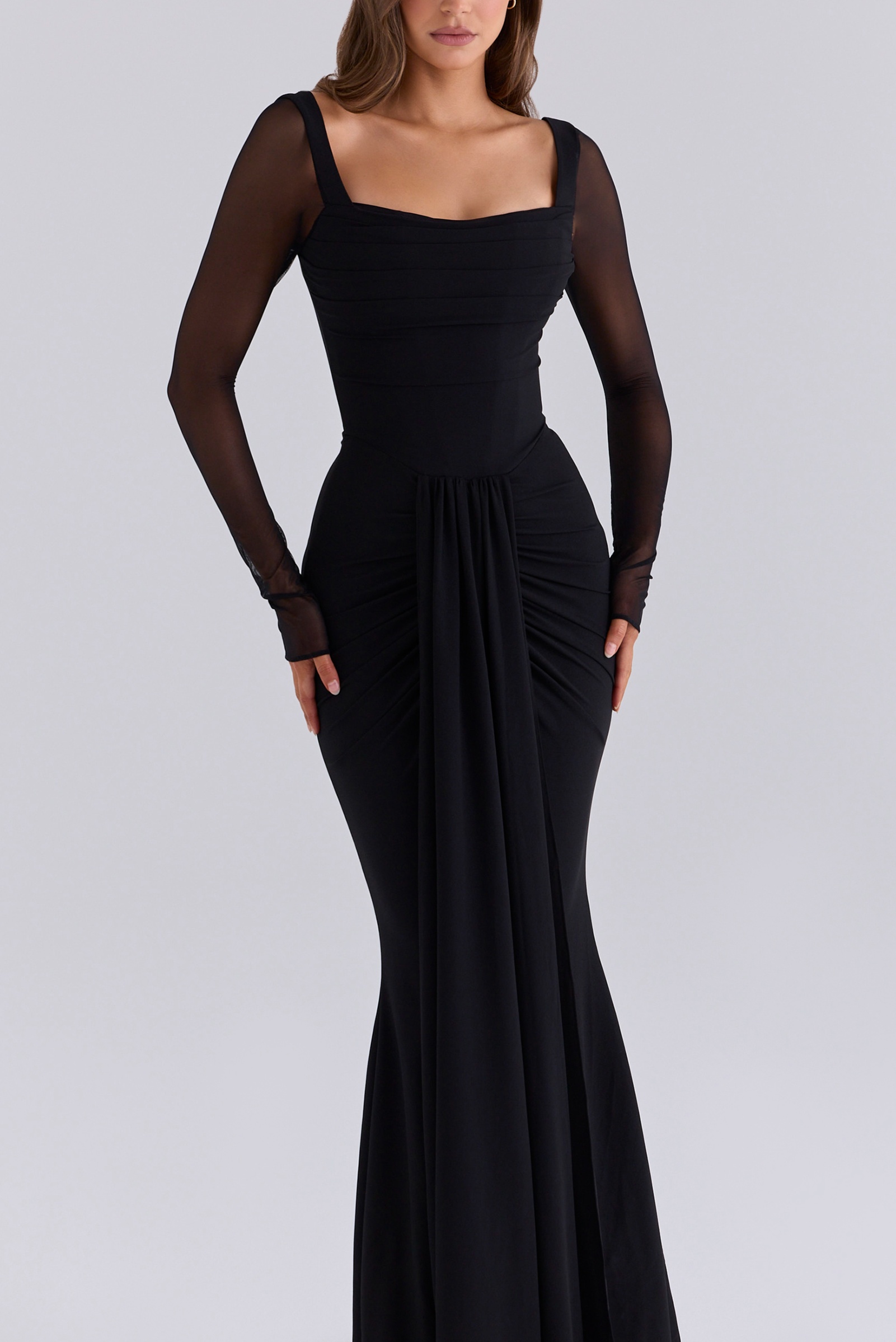 Aria Midnight Black Long Sleeve Maxi Dress