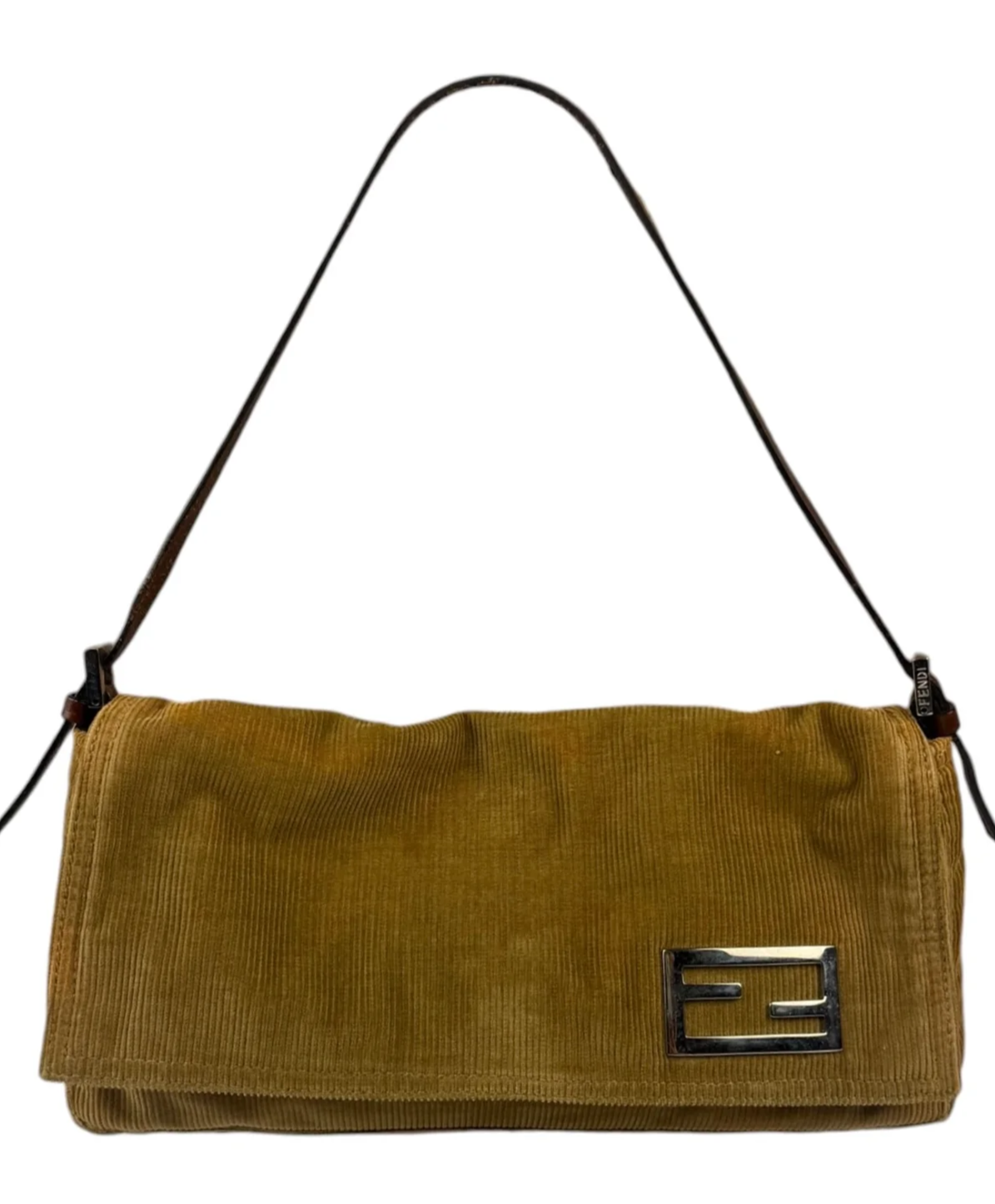 Fendi Brown Corduroy Baguette Shoulder Bag