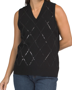 Sequin Argyle Sweater Vest