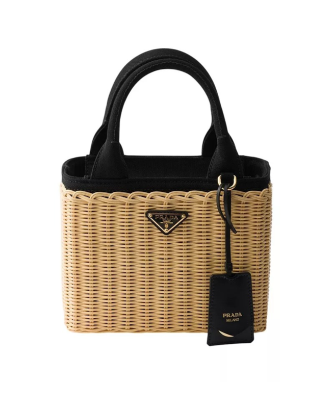 Small Wicker and Canvas Tote