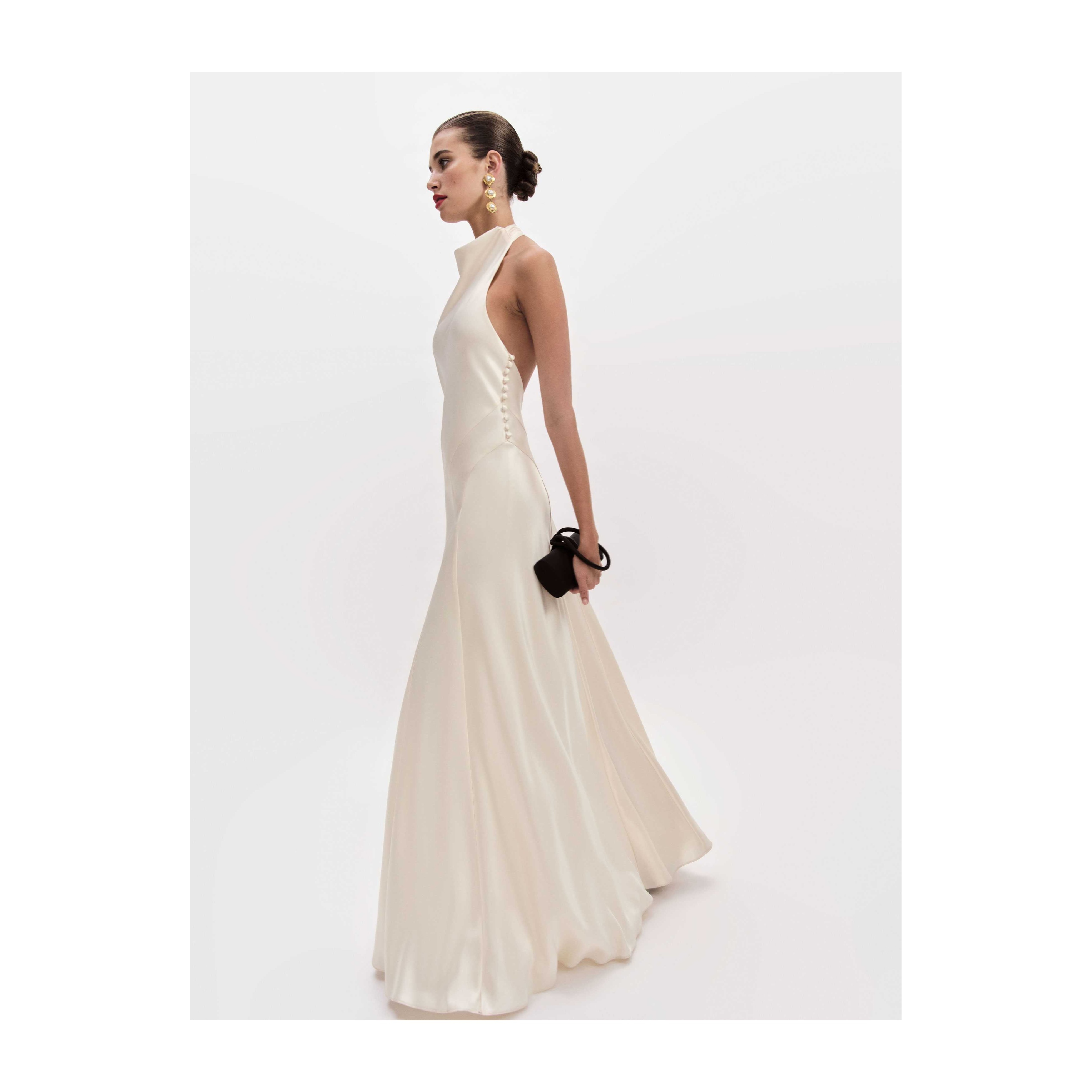 Ivory Satin Halter-Neck Maxi Dress