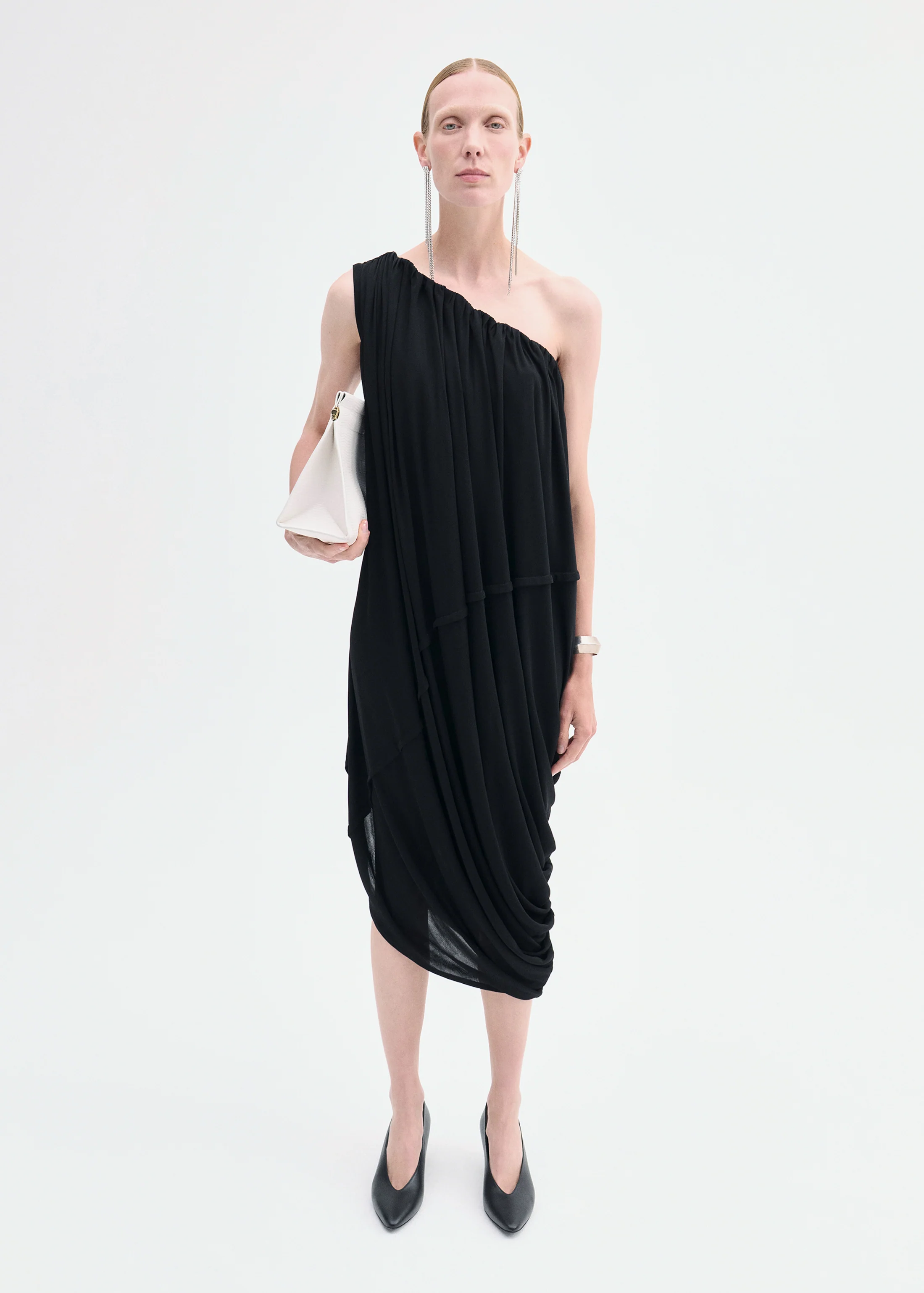 One-Shoulder Dress in Viscose Jersey