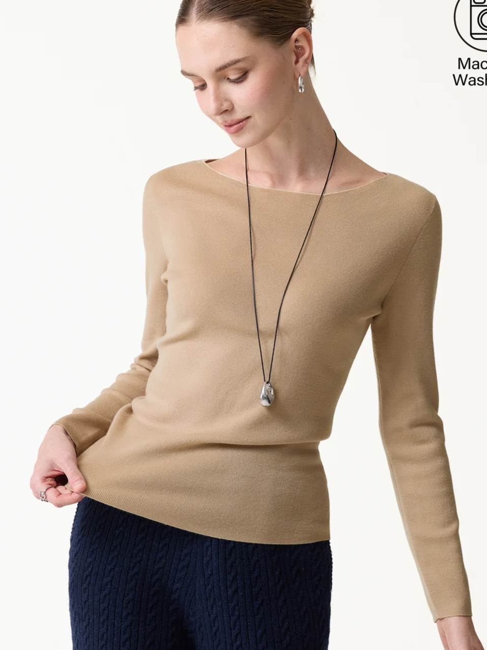 100% Merino Wool Boat Neck Sweater