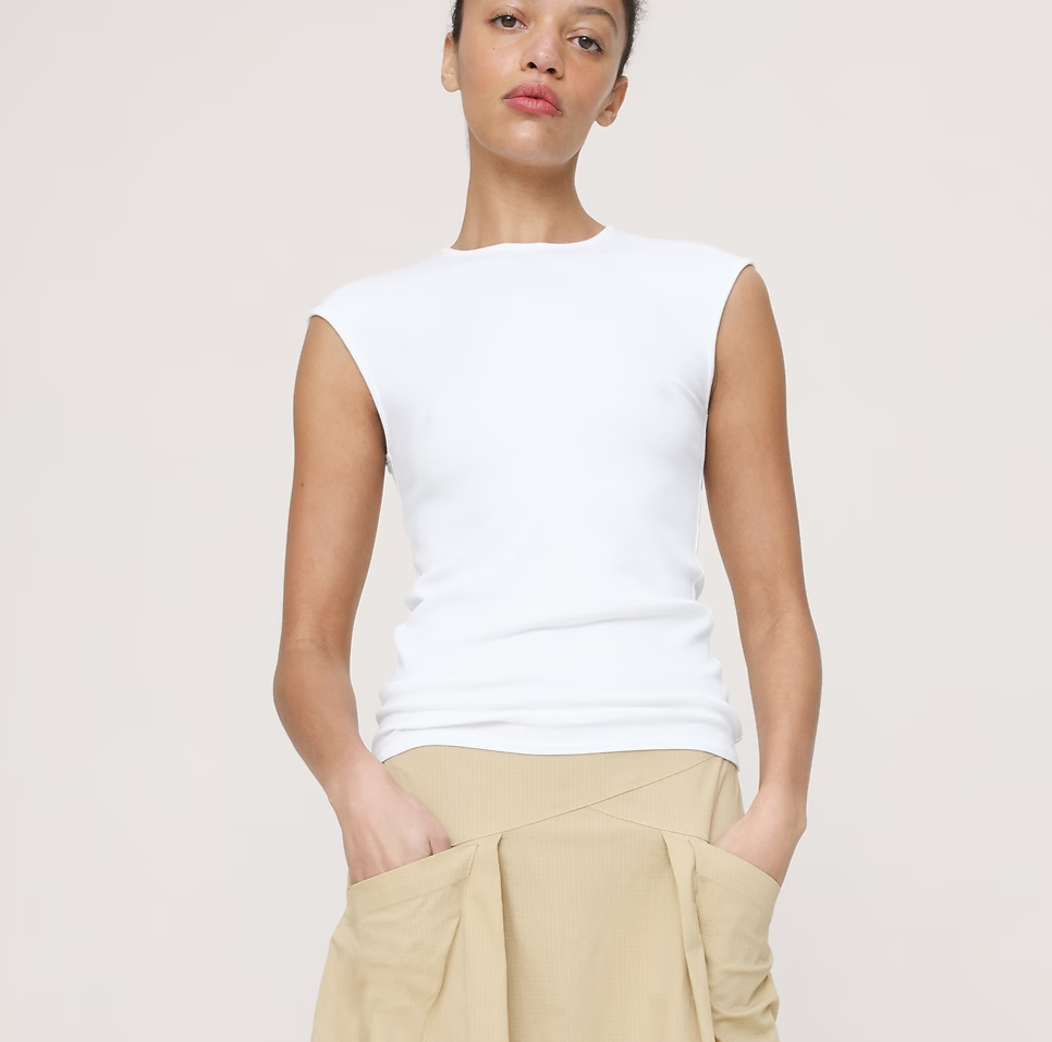 Ribbed Cap-Sleeve T-Shirt