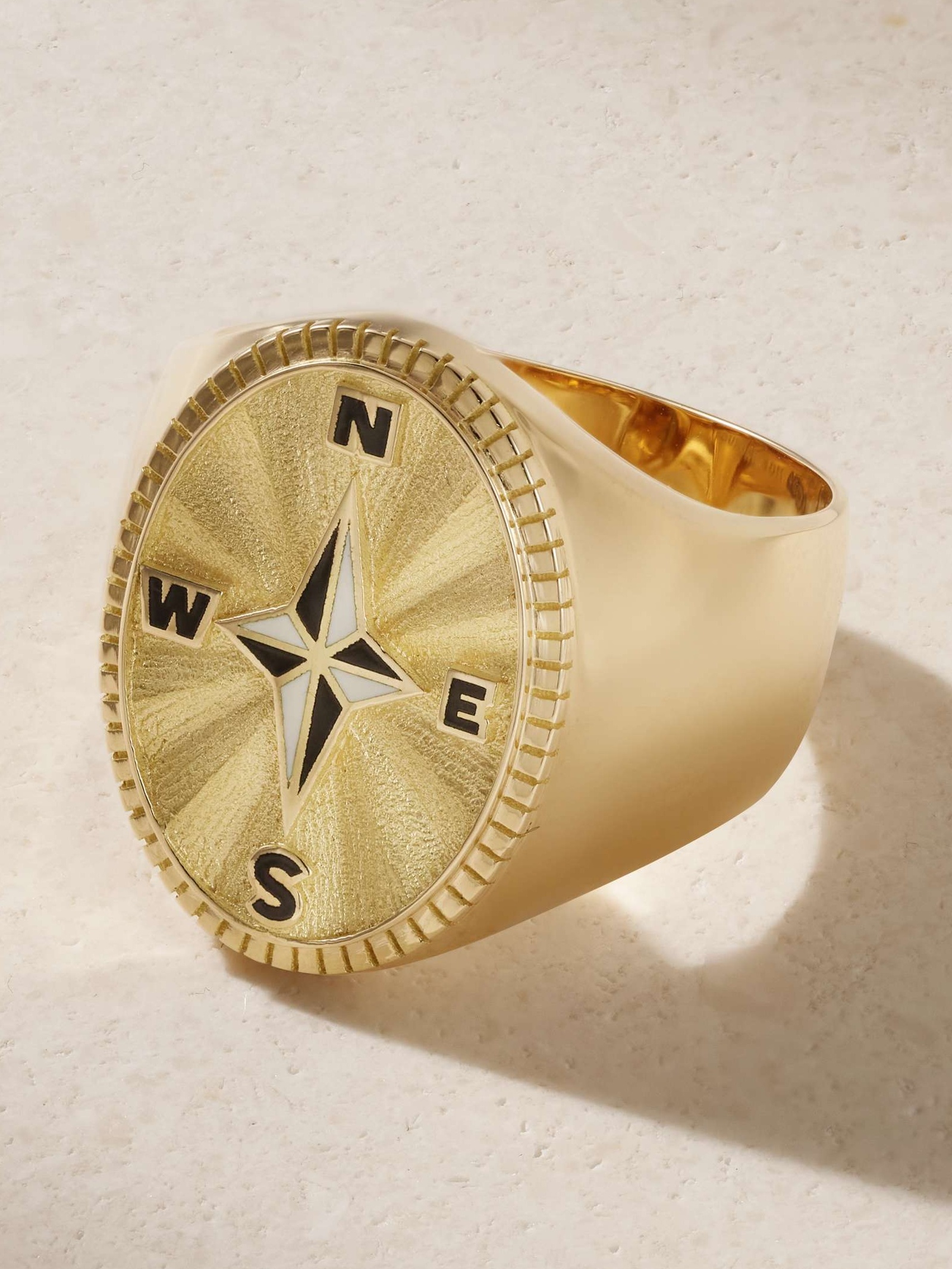 Internal Compass 18-karat gold and enamel signet ring