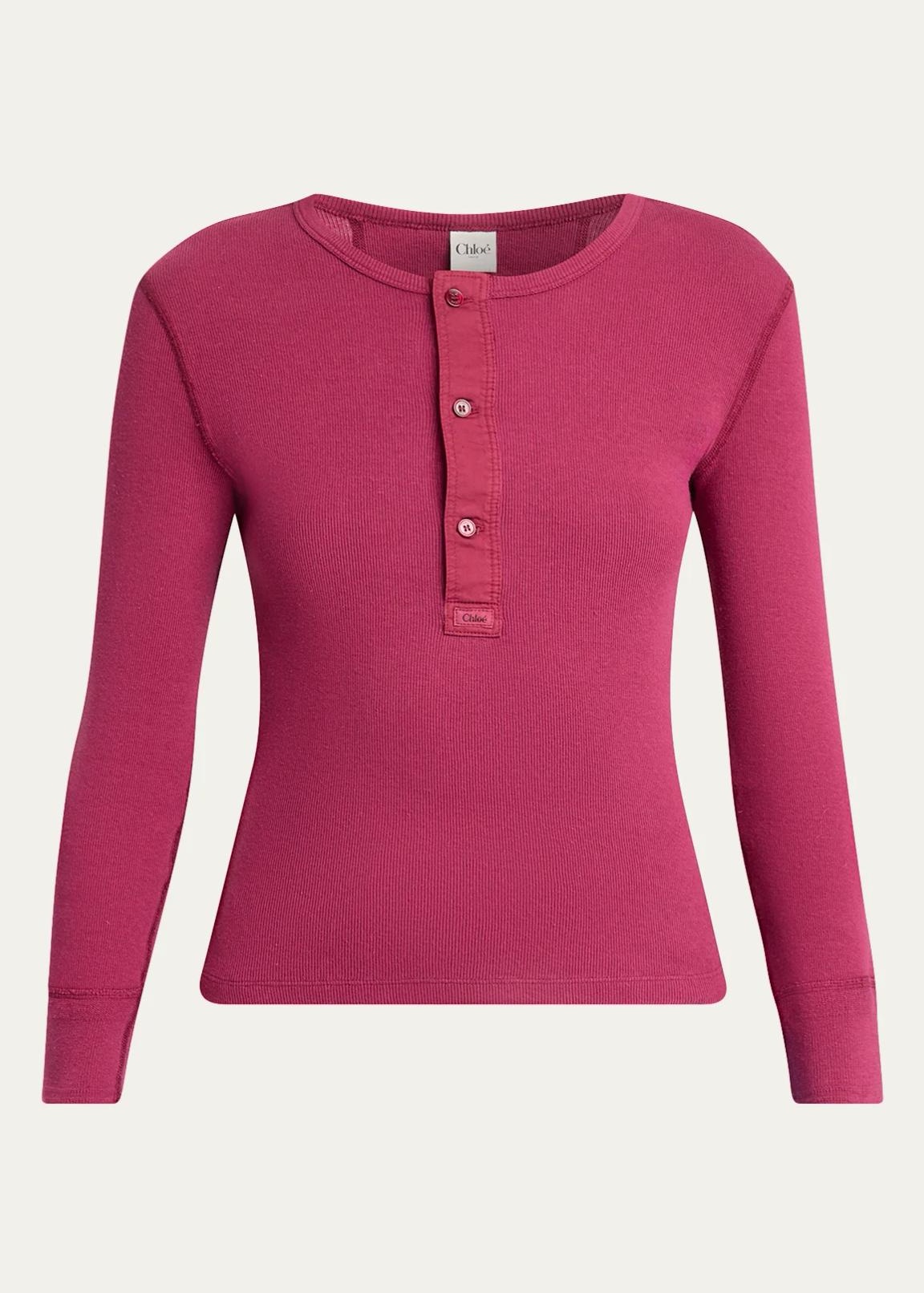 Cotton Jersey Ribbed Long-Sleeve Top