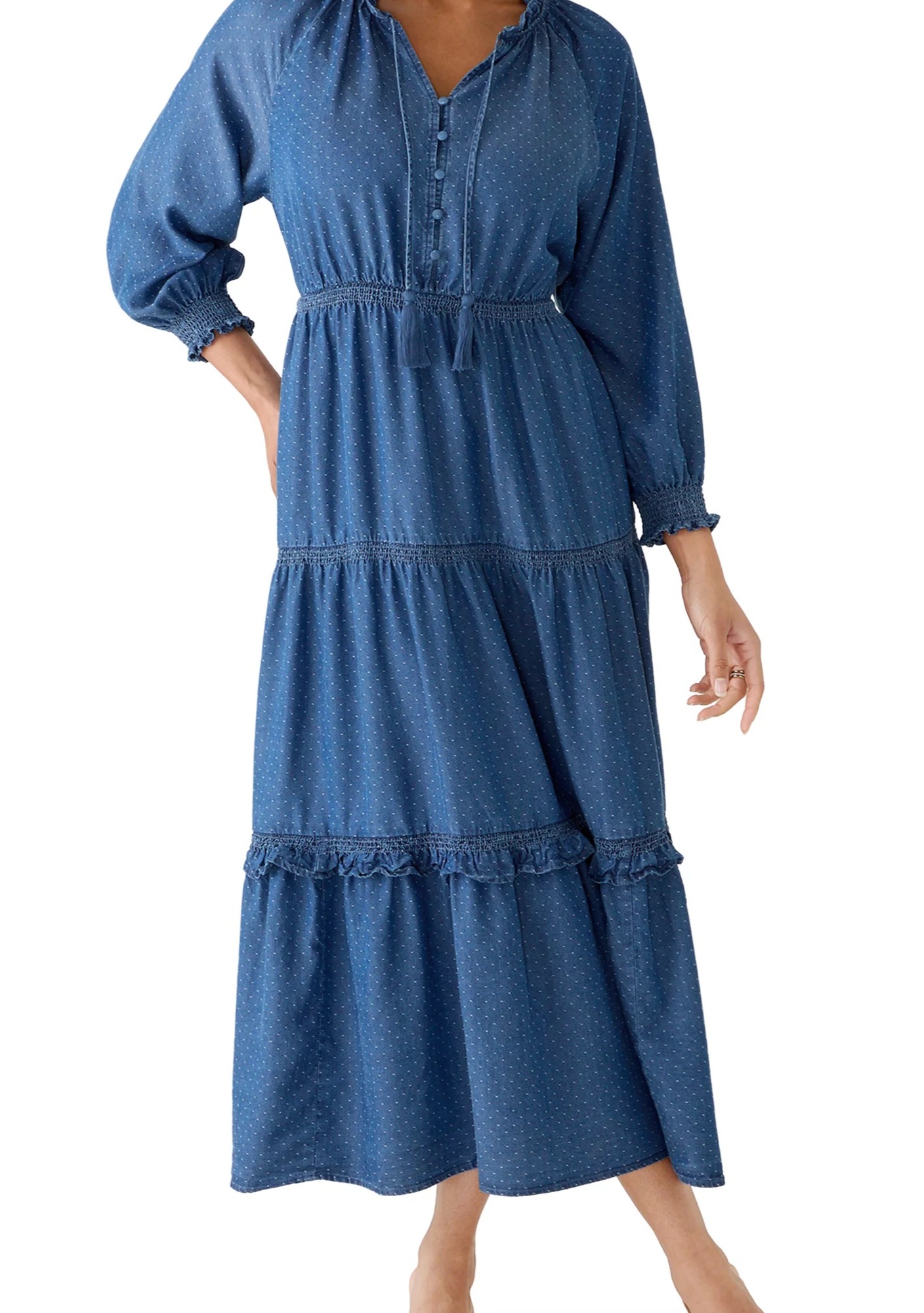 BELK WONDERLY WOMEN'S 3/4 SLEEVE TIERED JACQUARD MAXI DRESS