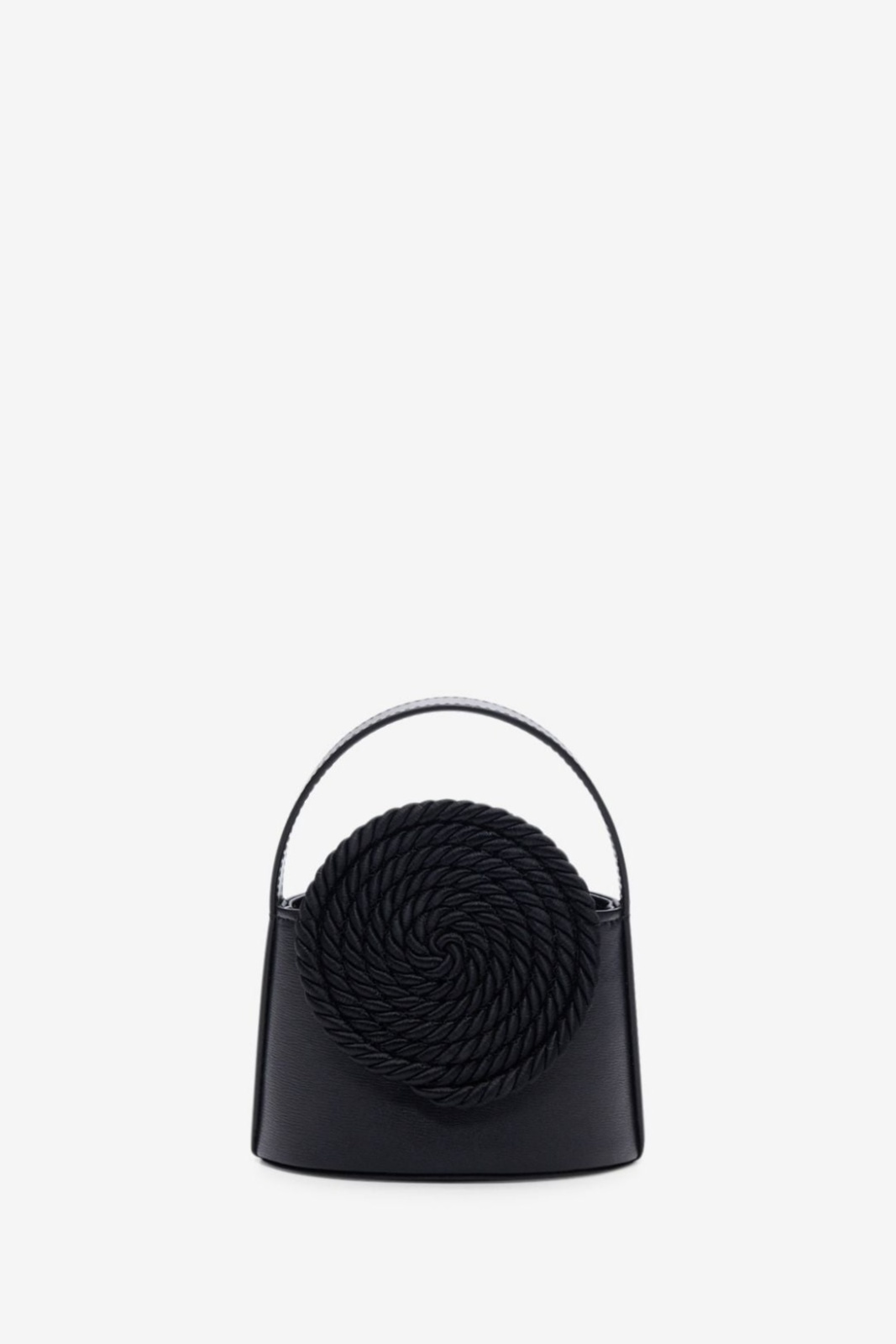 Black mini leather bag with passementerie details