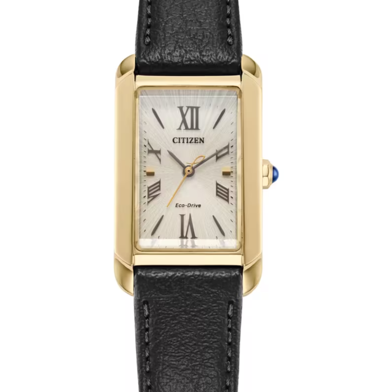 Ladies' L Bianca Watch in Black Apple Leather and Gold-Tone Stainless Steel, 32MM