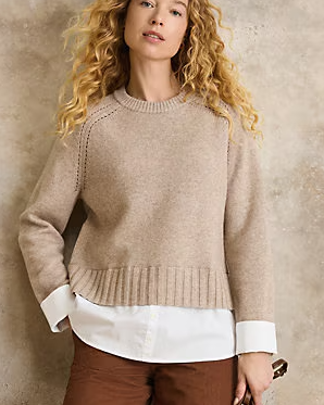 Lilla P Mixed-Media Crewneck Sweater