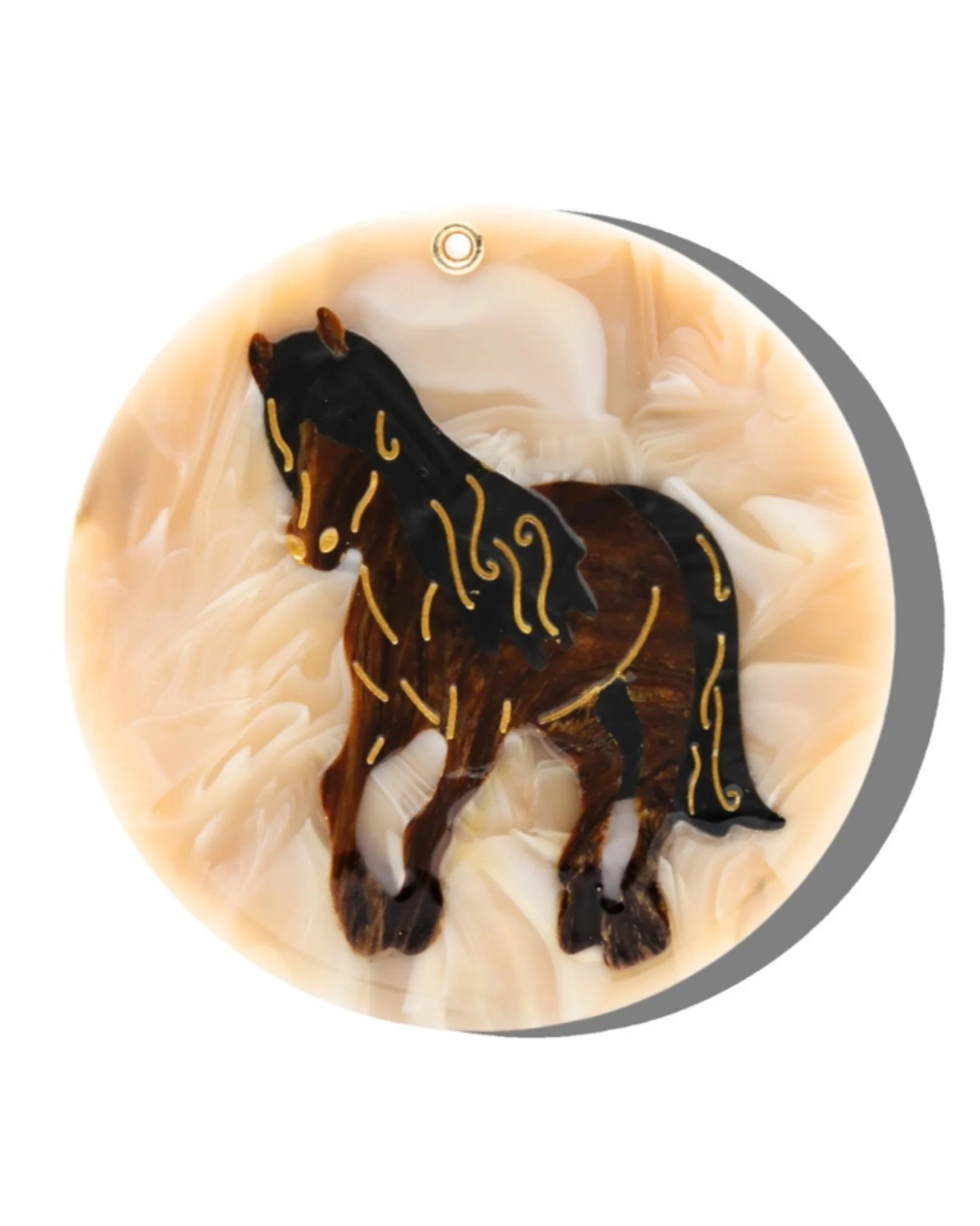Ivory - Hand Painted Horse Compact Mirror - Solar Eclipse