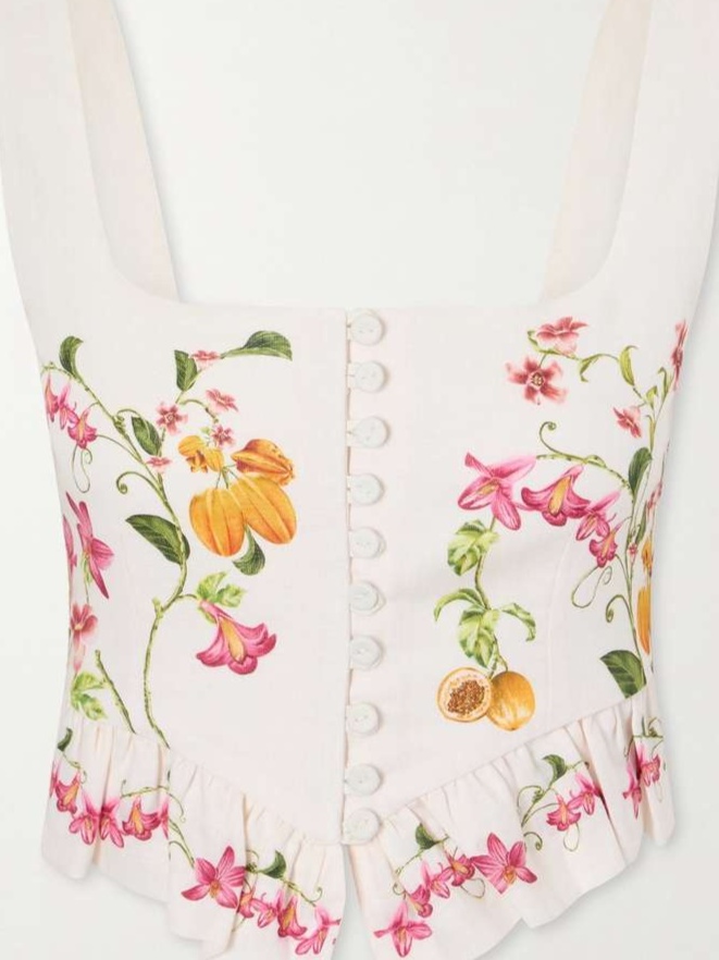 Eslabón cropped ruffled floral-print linen top
