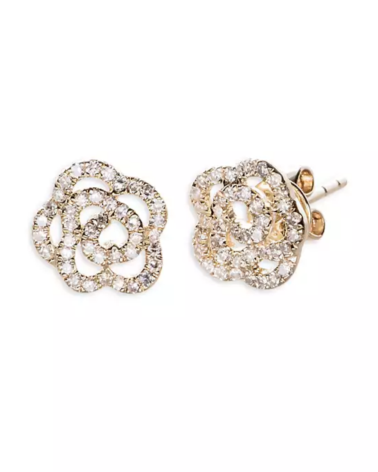 14K Yellow Gold Diamond Openwork Rose Stud Earrings