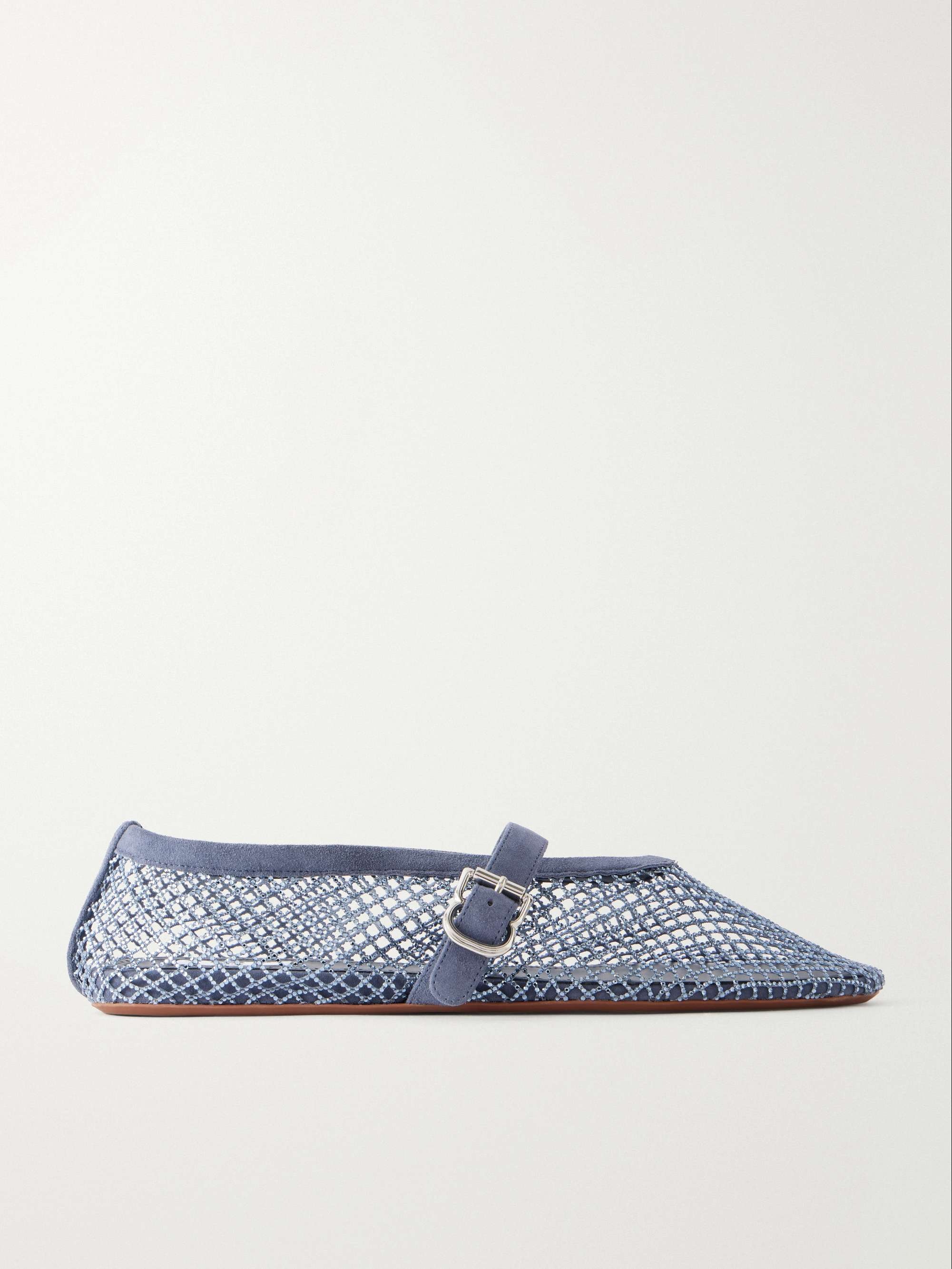 La Ballerine crystal-embellished suede-trimmed mesh ballet flats