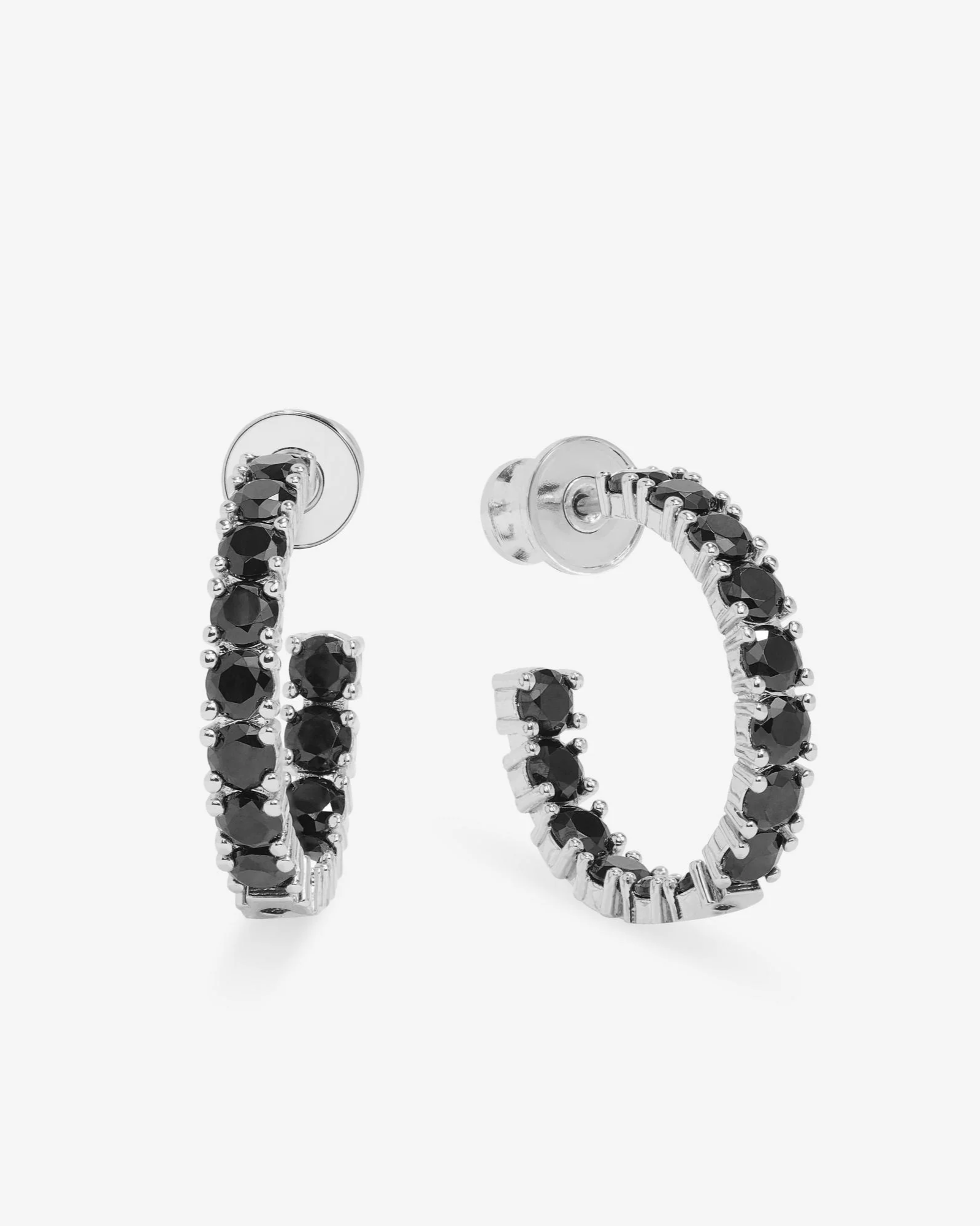 Heiress Hoops .75" - Silver|Black Diamondettes