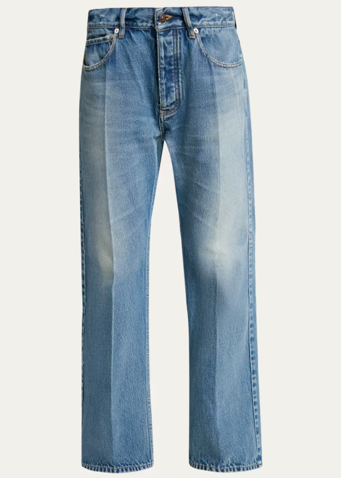 Mid-Rise Faded Denim Straight-Leg Jeans