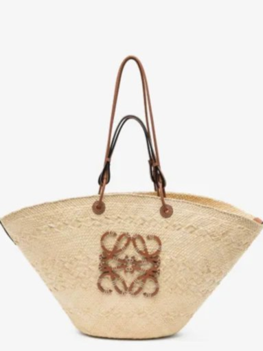 large Anagram Basket bag in iraca palm and calfskin