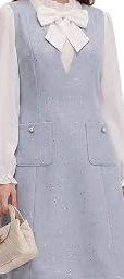 Formal Mini Dress Long Sleeve Crewneck Button Up Tweed Dress for Women with Metal Button