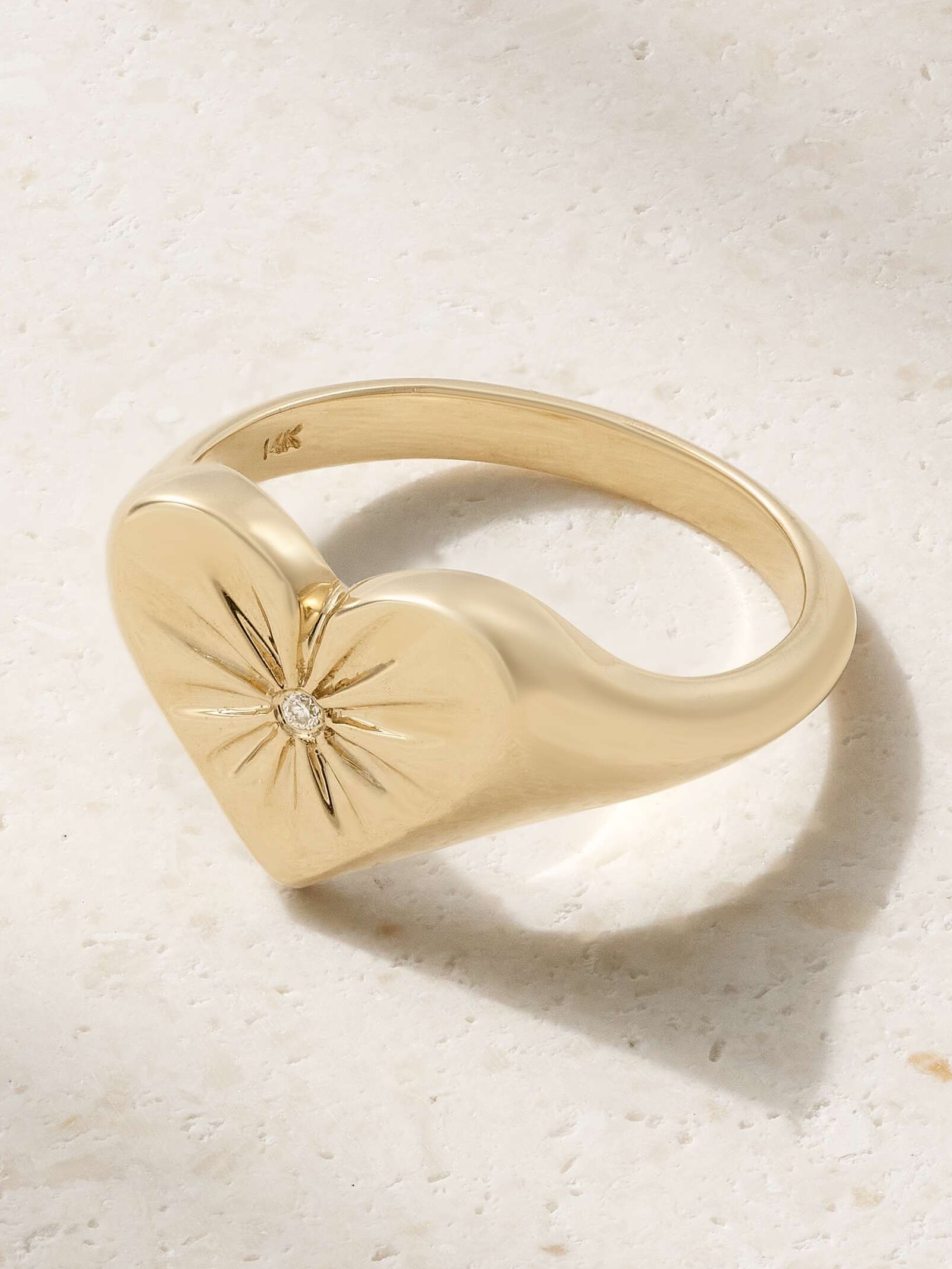 Heart 14-karat gold diamond signet ring