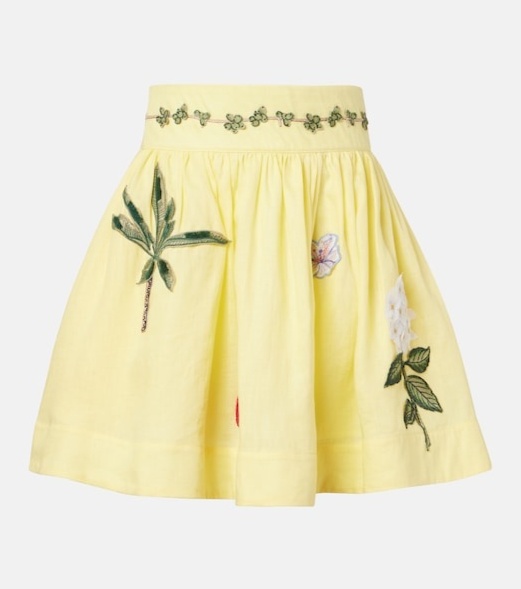 Nori floral-appliqué linen miniskirt