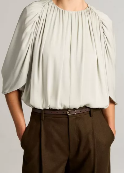 Stretch-Silk Cape-Sleeve Bubble Blouse