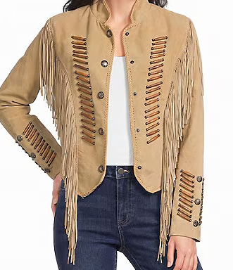 Scully Suede Fringe Round Neck Long Sleeve Jacket