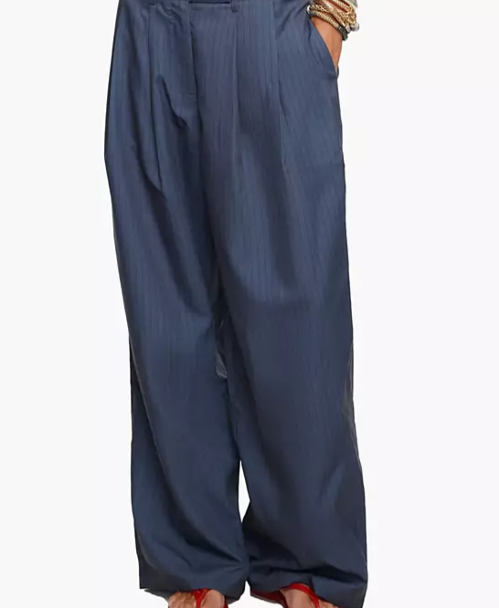 Women's Hills Pleated Pinstripe-Print Wide-Leg Trousers