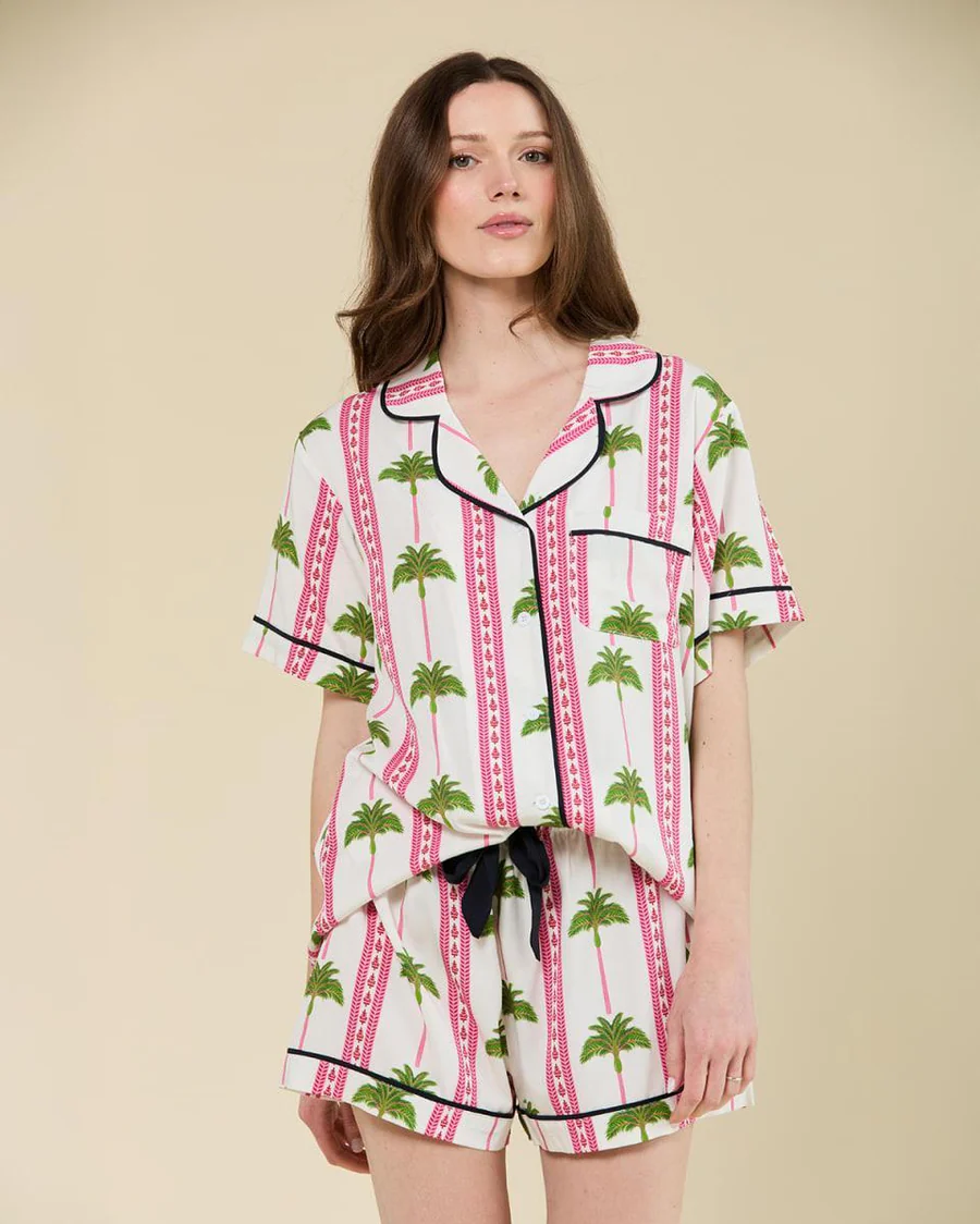 Tropical Palm Pajama Shorts Set