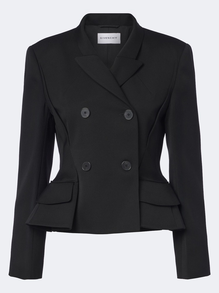 Pinch peplum wool gabardine jacket
