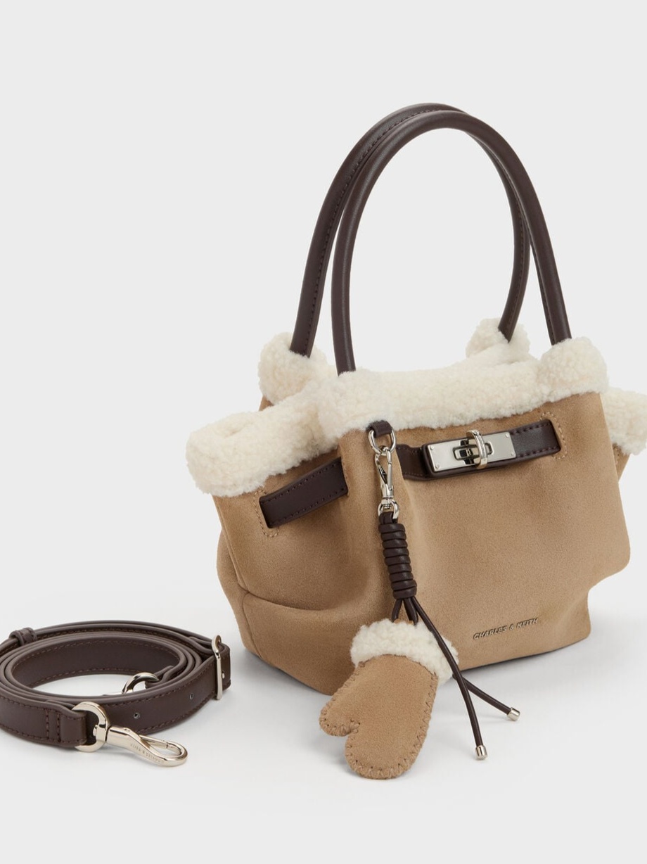 Mini Cosima Fur-Trim Tote Bag - Sand