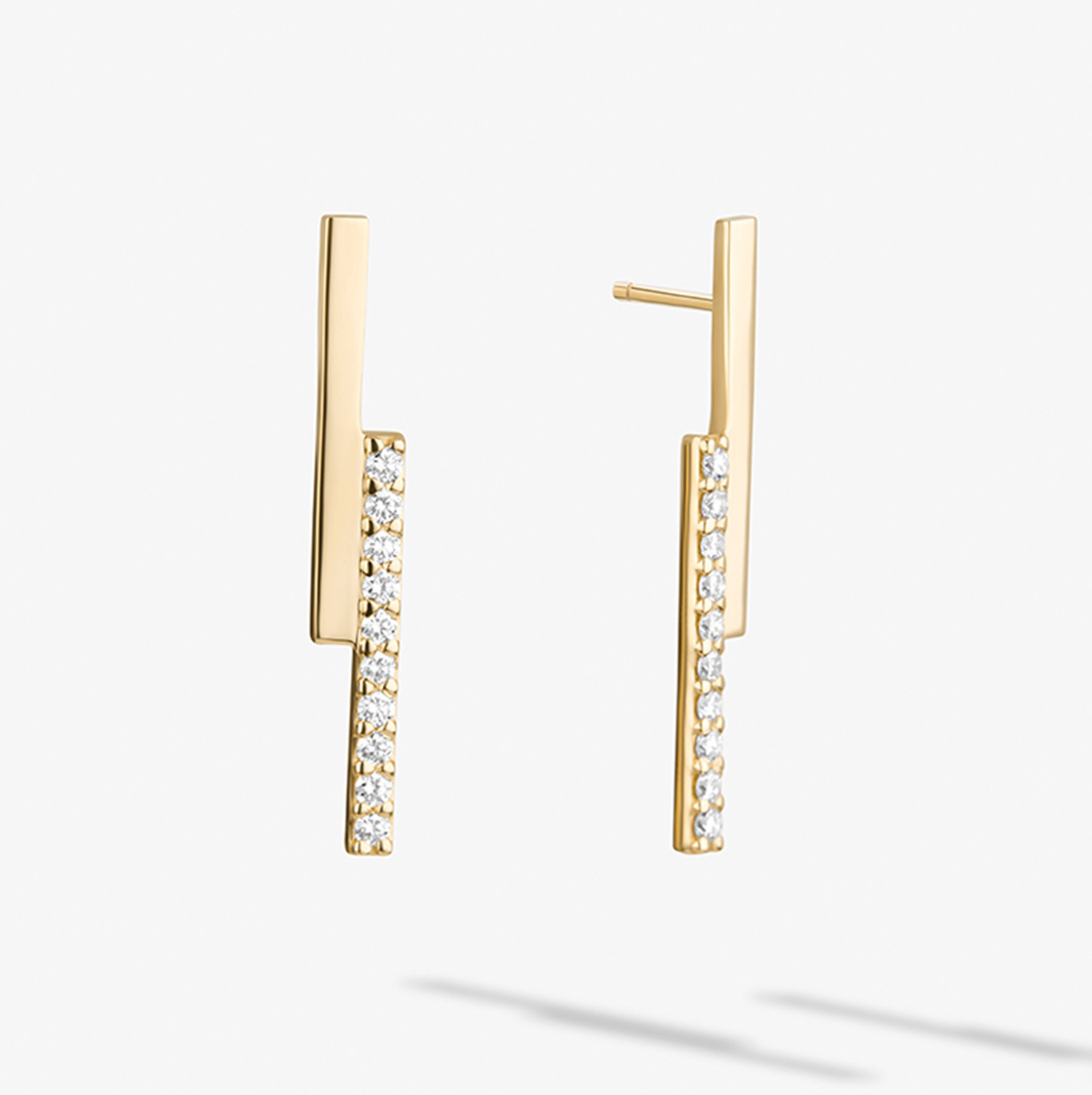 Gold Diamond Bar Linear Earrings