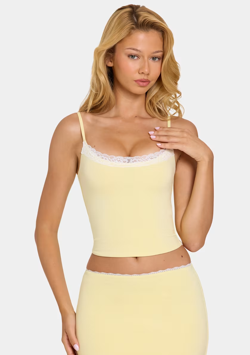Alvaia Modal Lace-Trim Top in Butter
