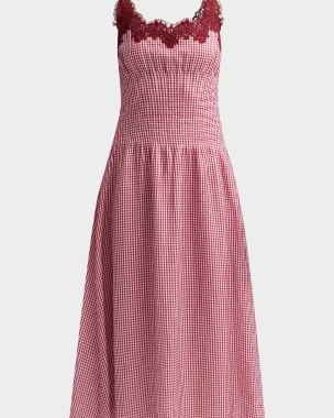Kairina Lace-Trim Gingham Drop-Waist Midi Dress