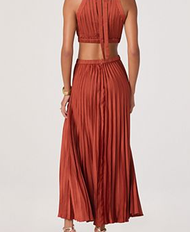 Women's Halter Neck Pleated Midi Dress