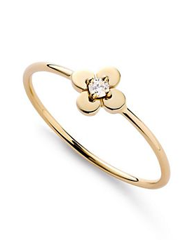 Solid Yellow Gold Mini Lab-Grown Diamond Flower Ring