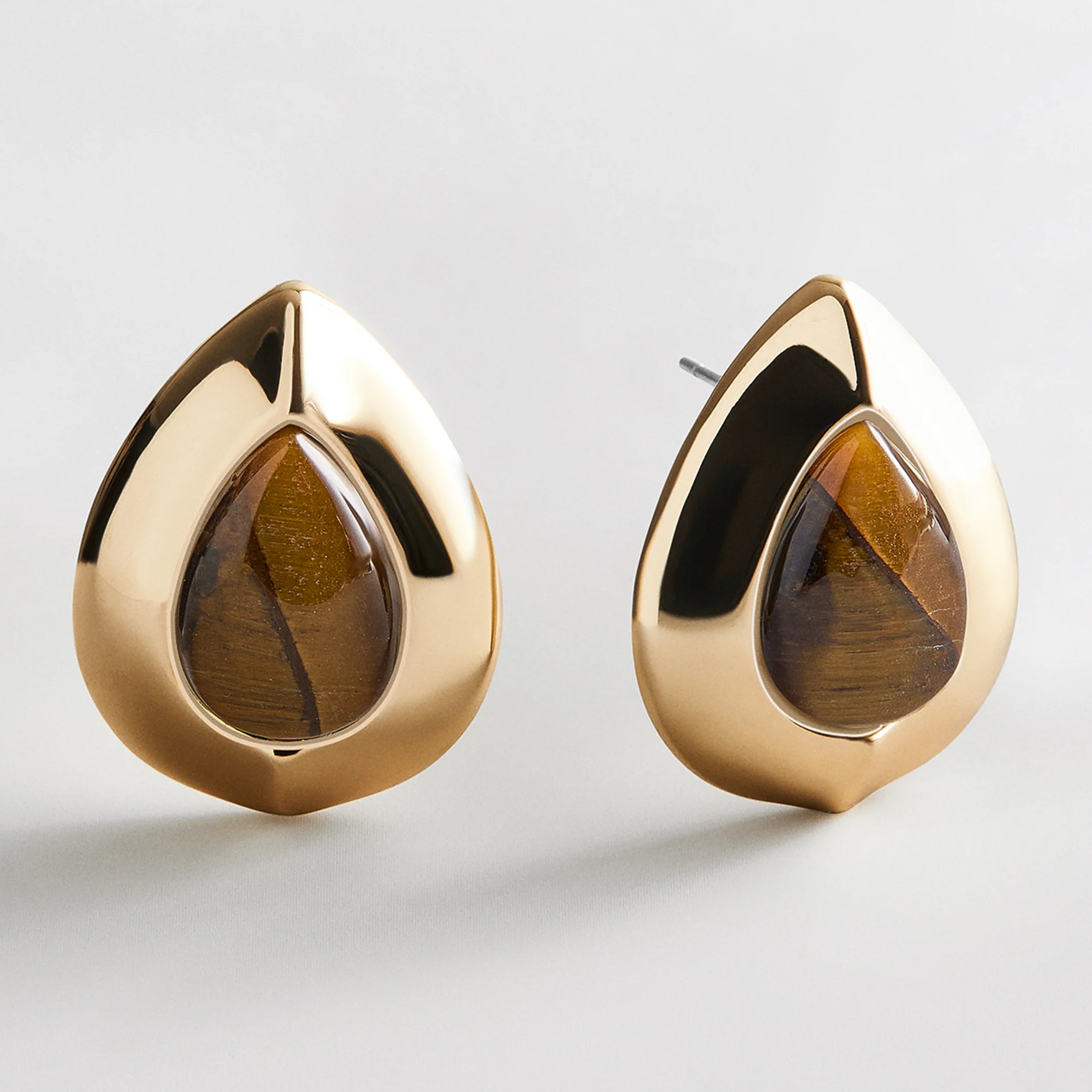 Meryl Semi-Precious Statement Stud Earrings - Tiger's Eye