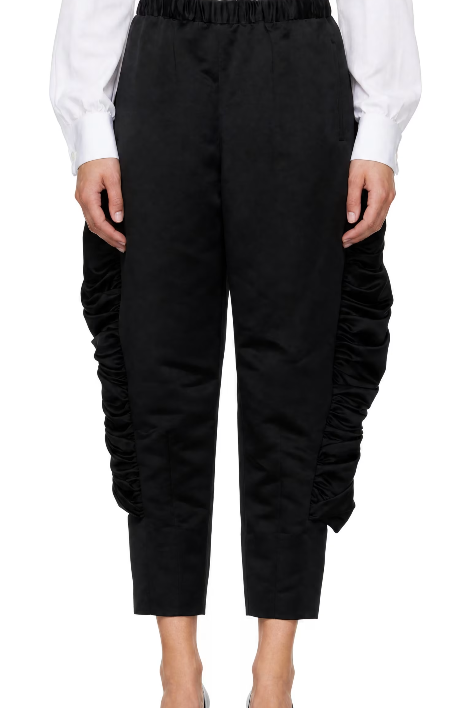 Black Satin Ruffled Trousers