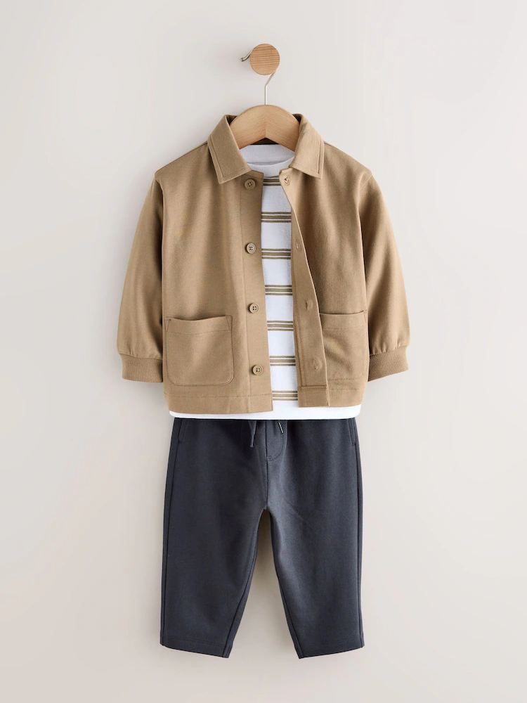 Tan Brown Jersey Shirt T-Shirt and Joggers 3 Piece Set