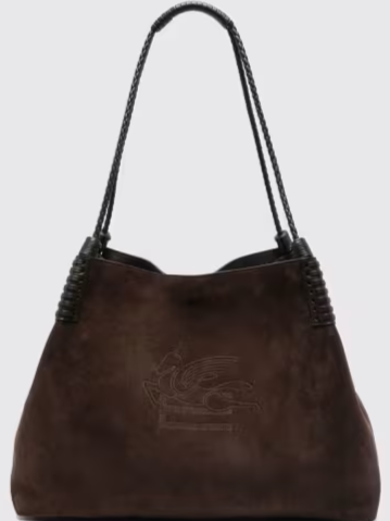 Libra Large Suede Tote Bag Etro with Braided Handles