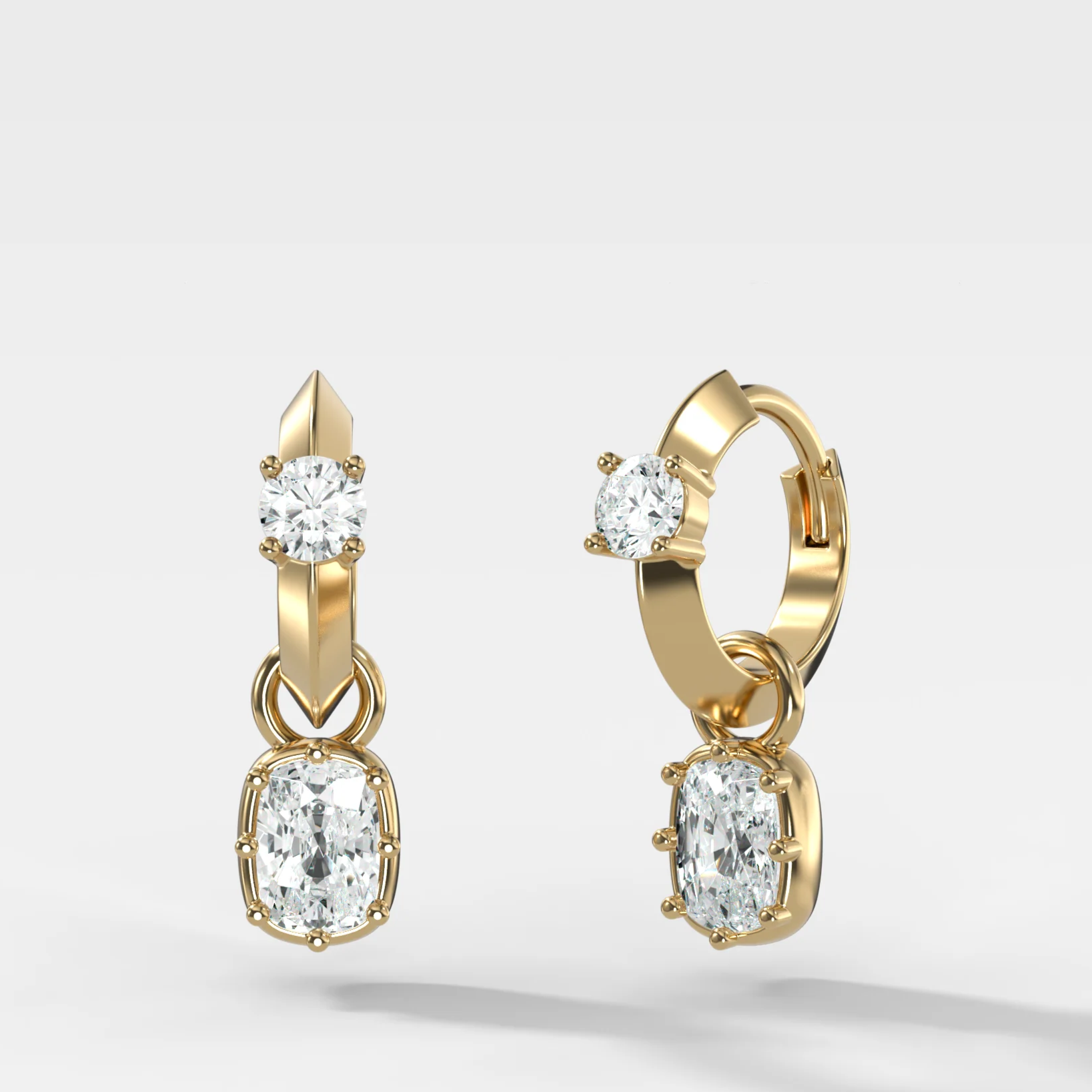 Knife Edge Huggies with Cushion Cut Diamonds