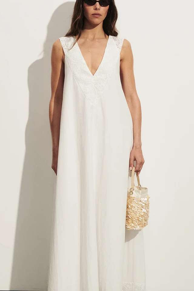 Amour White Lace Trim Midi Dress