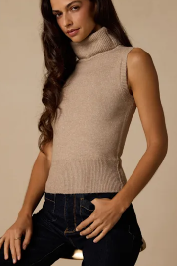 Sundholm Beige Ribbed Turtleneck Sweater Tank