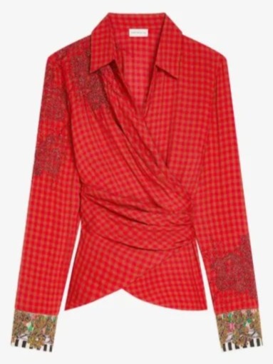 Embroidered wrap shirt