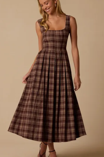 Dolly Brown Plaid Maxi Dress