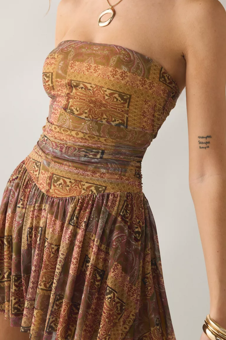 URBAN OUTFITTERS UO Modern Mesh Basque Waist Strapless Mini Dress