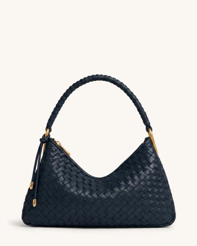 Lorena Woven Shoulder Bag - Navy Blue