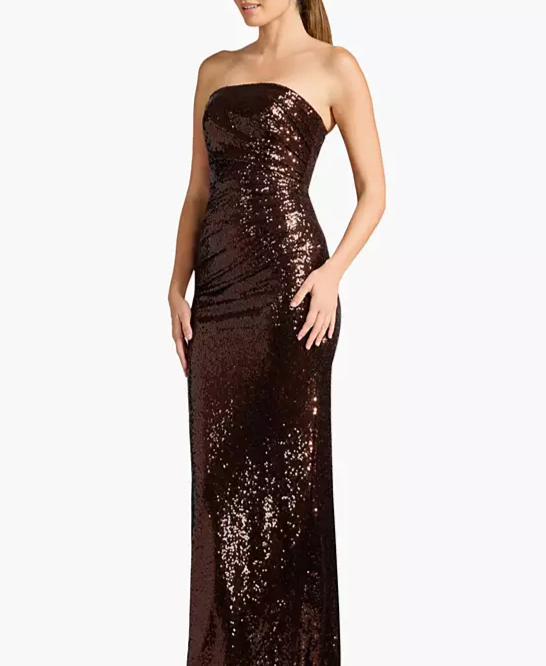Women's Strapless Ruched Sequin Sheath Gown