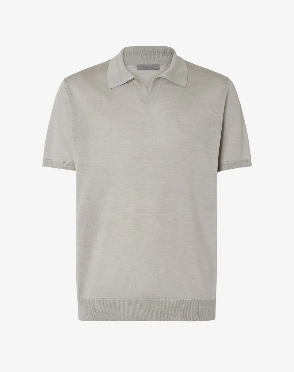 Grey buttonless pure silk polo shirt