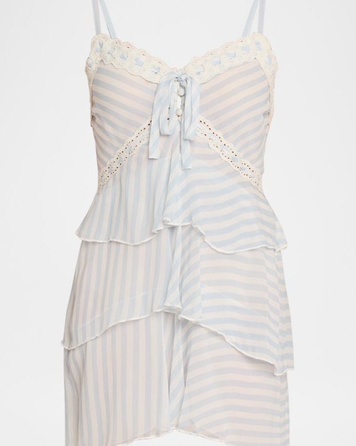 Marlia Striped Lace-Trim Mini Dress