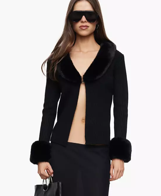 Women's Gisele Shawl-Lapel Open-Front Ribbed-Knit Top